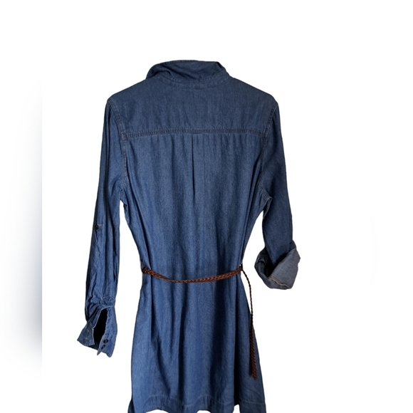 Lightweight jean Short denim dress button belted western festival cowgirl S-M - Picture 2 of 5